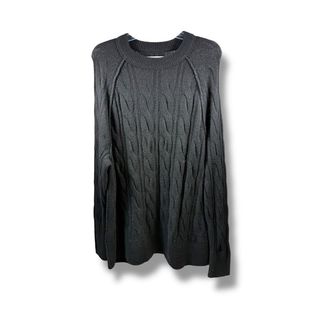 Aerie NWT Crewneck Cable Knit Oversize Sweater in Black Size M